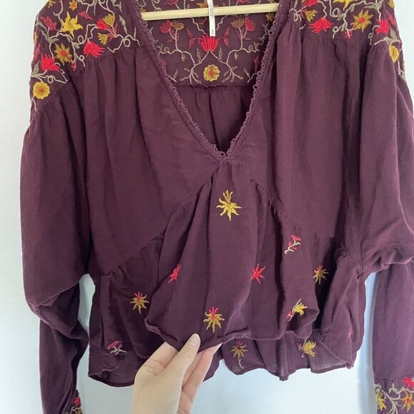 Free People Womens Embroidered Boho Blouse M purple comfortable top lightweight - Picture 7 of 10